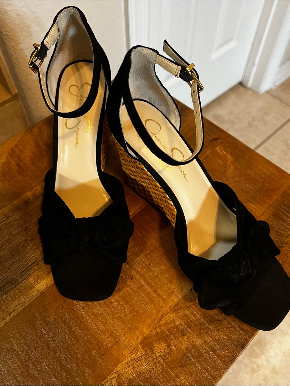 Jessica Simpson Classic Black Ankle-Strap Wedge Sandals